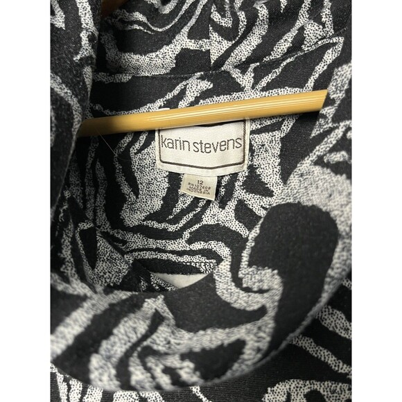 Karin Stevens Black White Mod Swirl Designer A-Line Sheath Dress Knee Length 12 - Picture 3 of 4